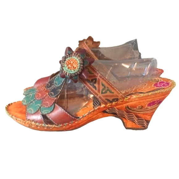 Elite Navajo Genuine Leather Painted Woven Sandals by Corkys Size 8 - Picture 2 of 8